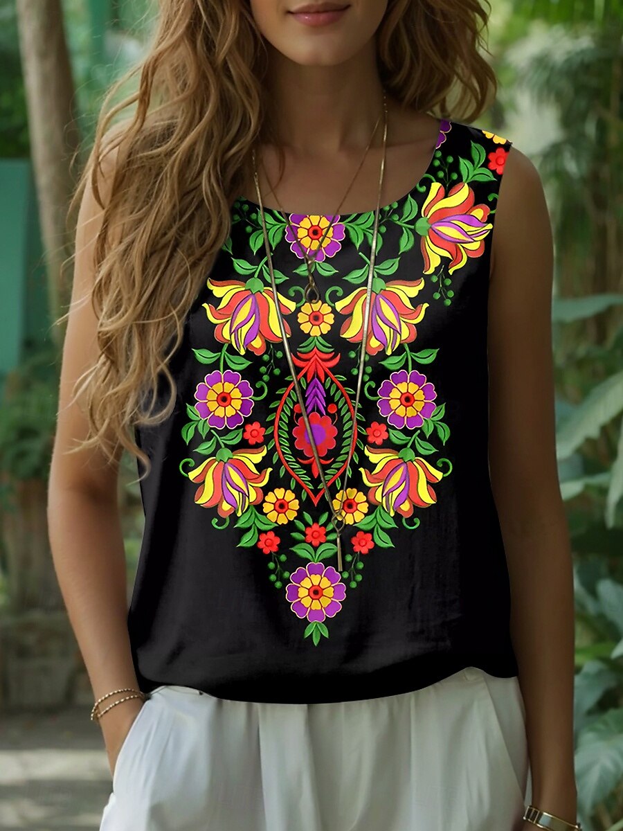 Pentru femei Camisole Tank Top Floral Grafic Elegant Boemia Epocă Fără manșon Stil Nautic Topuri obișnuite Negru Albastru piscină Vară Primăvară 2025 - $19.99 –P1