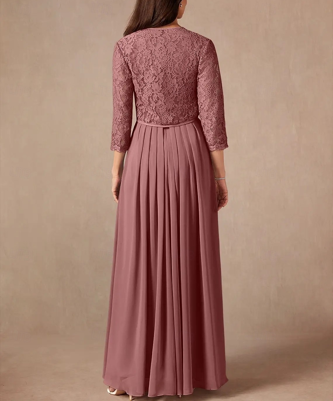 Tvådelad A-linjeformad Mor till Brud-Klänning Bröllopsgäst Elegant Söt Rundhalsad Golvlängd Chiffon Spets 3/4 Längd Ärmar med Spetspärlor Volanger 2025 - $172.99 –P2