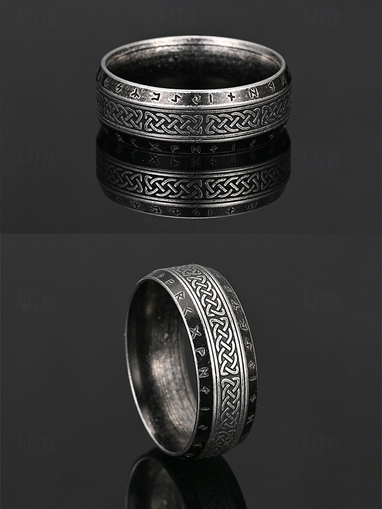 Men's Viking Stainless Steel Ring with Nordic Runes and Celtic Knot Design, Vintage Norse Style Band for Bikers and Cosplay 2026 - $9.99 –P7