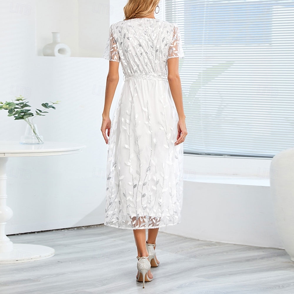 A-Linie Kleid Brautmutterkleid Elegant V Ausschnitt Bodenlang Spitze Kurzarm mit Schärpe / Band Falten 2025 2025 - $79.99 –P18
