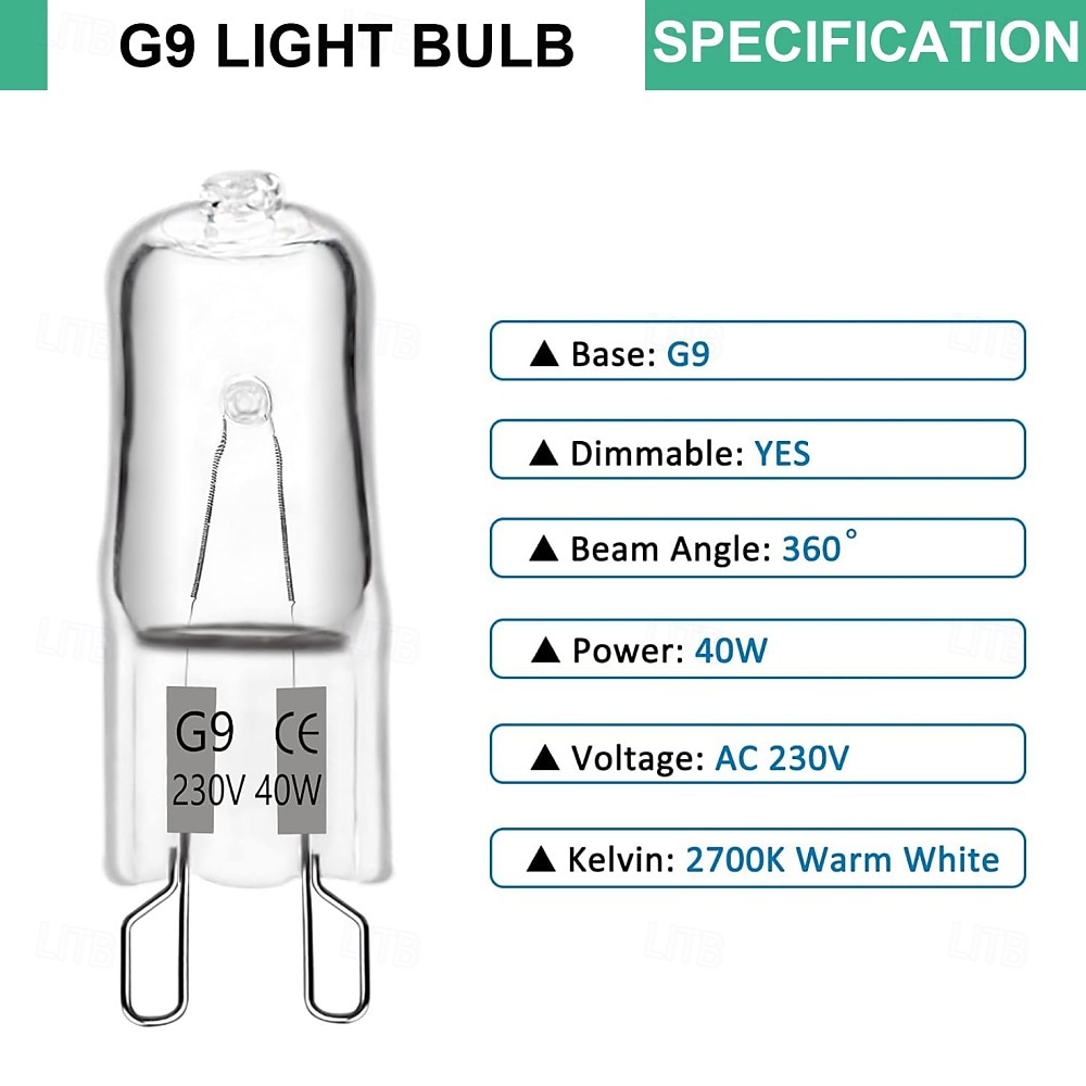 Галогенные лампочки g9 230 В 40 Вт тип t4 с цоколем 2 штыря для микроволновой печи вытяжки лампочки для ванной комнаты люстры с регулируемой яркостью теплый белый 10 шт. 2025 - $13.49 –P1