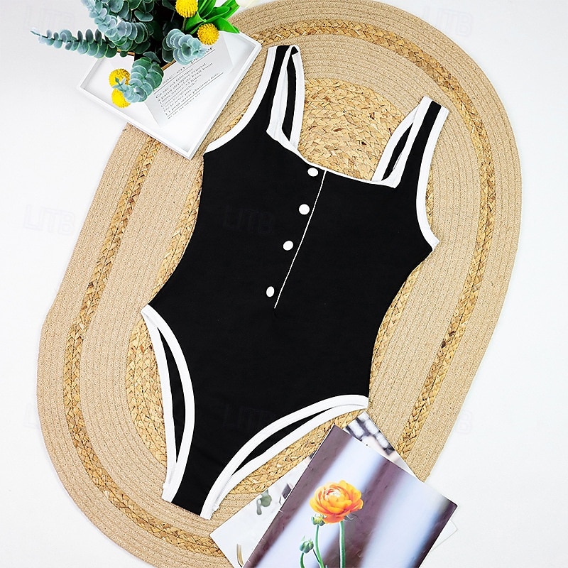 Femmes Maillot de bain 1 pièce Dos Nu Maillot de Bain Patchwork Maillots de Bain Noir Blanche Respirant Séchage Rapide Sans manches - Natation Surf Plongée en apnée Été de 2025 ? $27.99 –P15