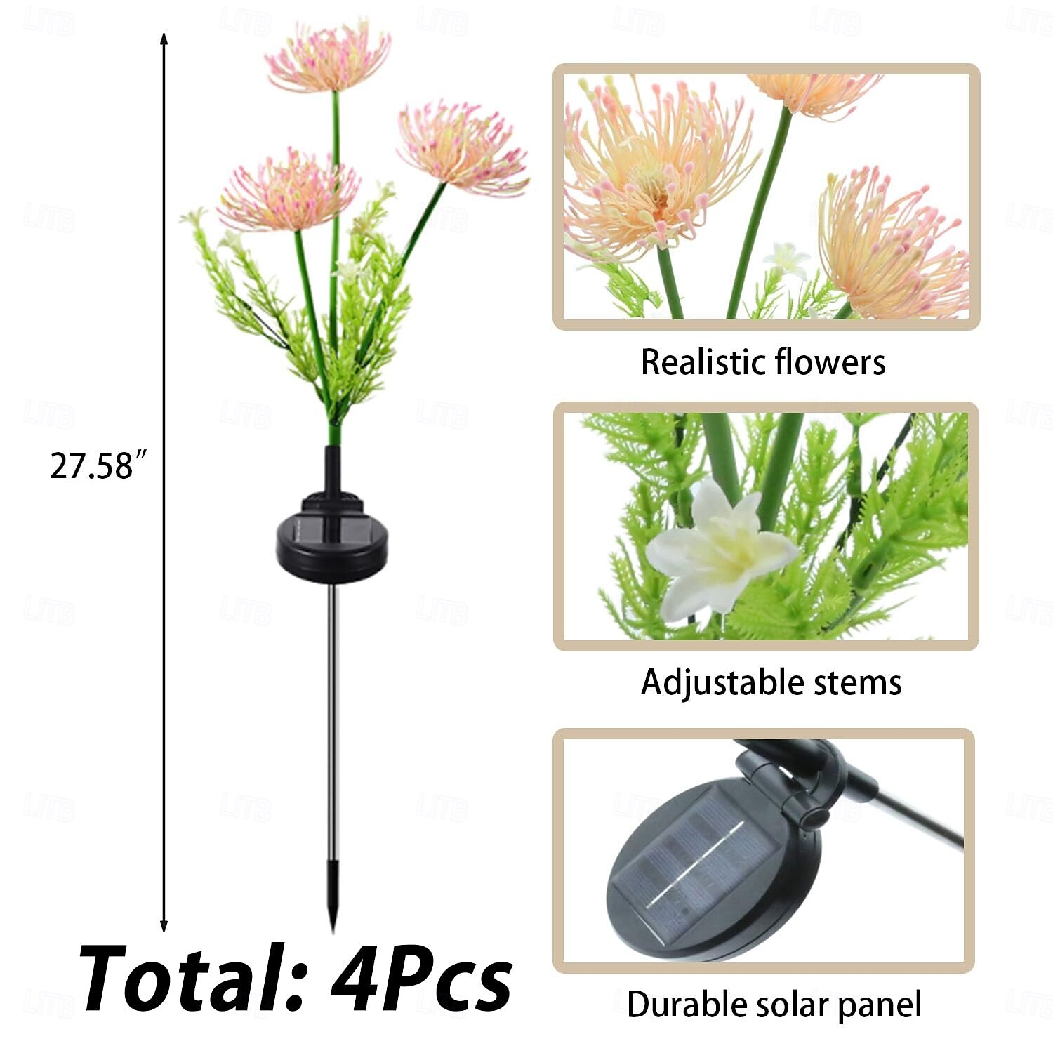4 stuks buitenbloemenverlichting, pad op zonne-energie, roze bloemenveld aan zee, plug-in licht, warm licht, binnenplaats, tuinpad, gazon, bruiloft, festival, sfeer, decoratief licht, 2 functies, Moederdagcadeau 2025 - $50.99 –P6