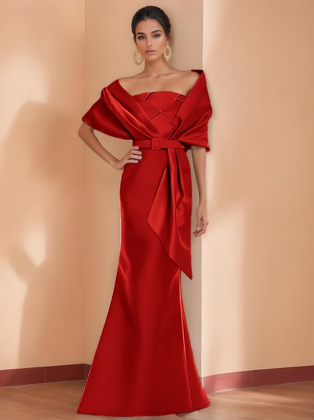 Trompetă / Sirenă Rochii de seara Elegant Rochie Oficial Nuntă Lungime Podea Manșon scurt Bretele Spagheti Cureaua / Sash Satin cu Volane Șal 2025 2025 - $137.99 –P6