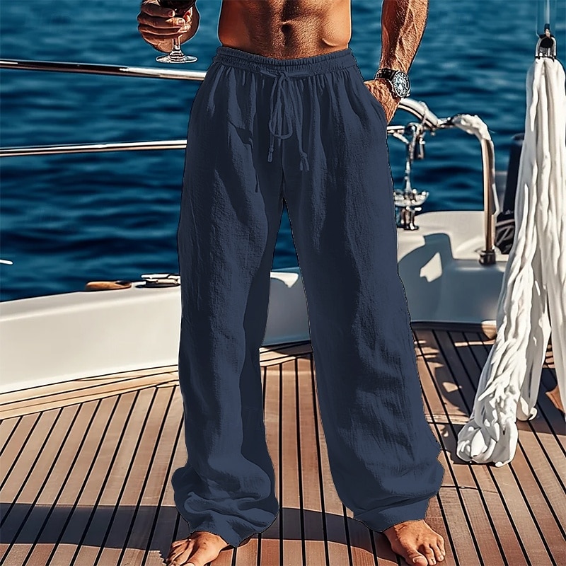 Férfi Vászon nadrág Nadrág Nyári nadrág Strand nadrág Zseb Zsinór Sima Mokaszinok Légáteresztő Vakáció Napi Szabadság Hawaii Boho Fekete Fehér 2025 - $18.99 –P2