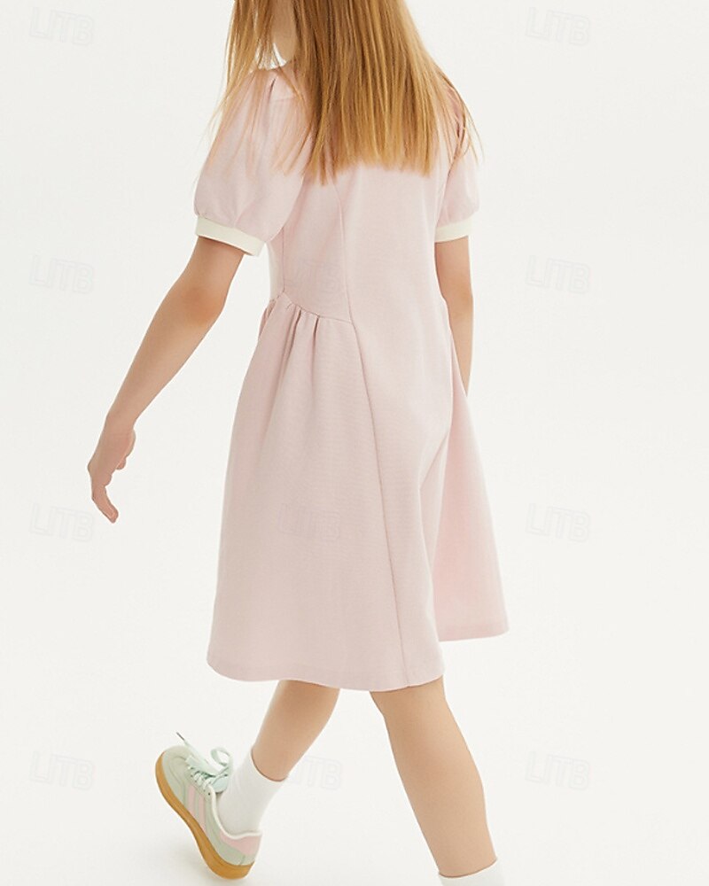 Kids Girls' Dress Color Block Short Sleeve Outdoor Patchwork Adorable Basic Cotton Knee-length Shirt Dress Casual Dress Summer 4 years+ Light Pink 2025 - $71.99 –P8