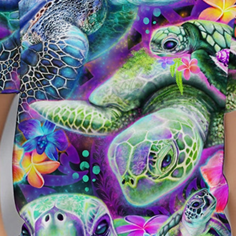 Camiseta de manga corta con estampado 3D de tortugas marinas de Sheena Pike para niña, ideal para verano y primavera, ideal para niñas de 4 a 12 años, cuello redondo, para exteriores, informal, para 2026 - $10.49 –P2