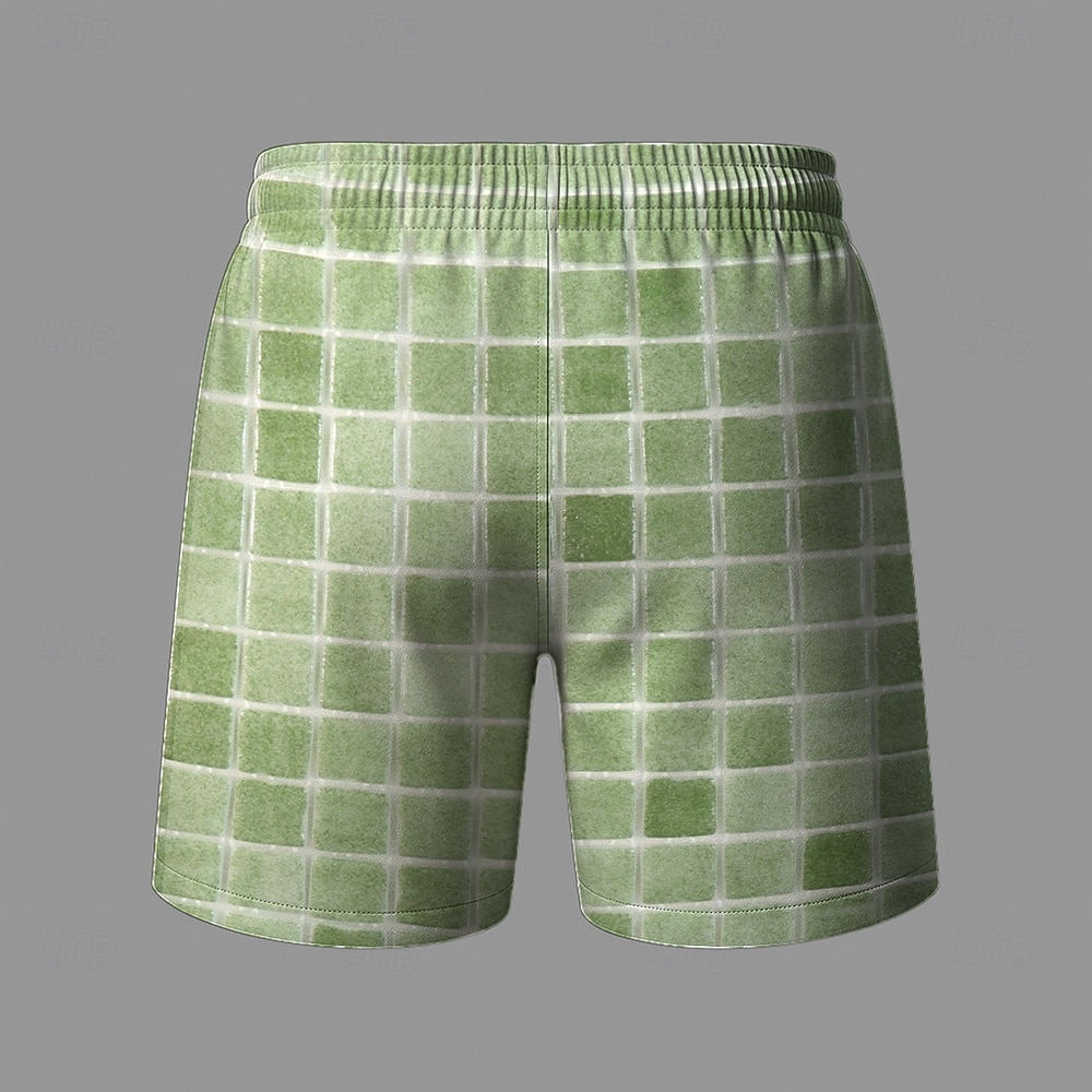 Herre Geometrisk Rutet Gitter / Teppe Badeshorts Surfeshorts Medium Midje Fritid utendørs Feriereise Hverdag Sidelommer Mesh fôr Elastisk snøring i midjen Designer Klær 2025 - $19.99 –P2
