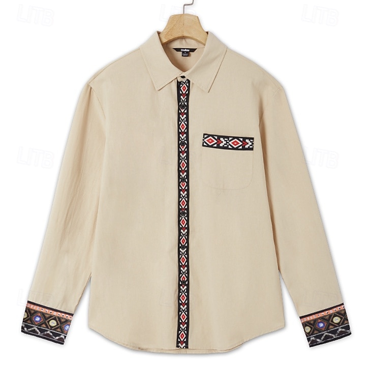 Men's Shirt Summer Shirt Beach Shirt Retro Shirts Vintage Shirt Untucked Shirts Solid Color Vacation Holiday Khaki Long Sleeve Clothing Apparel 2025 - $27.99 –P8