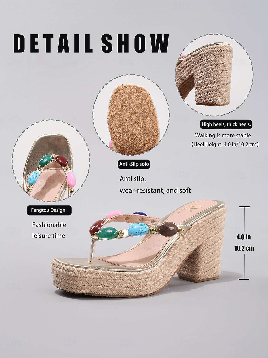 dameflip-flops med platåpynt og kileform – fargerike bohemske sandaler med espadrillesåle for strandferie, bassengfest og sommerferieanlegg 2025 - $34.99 –P1