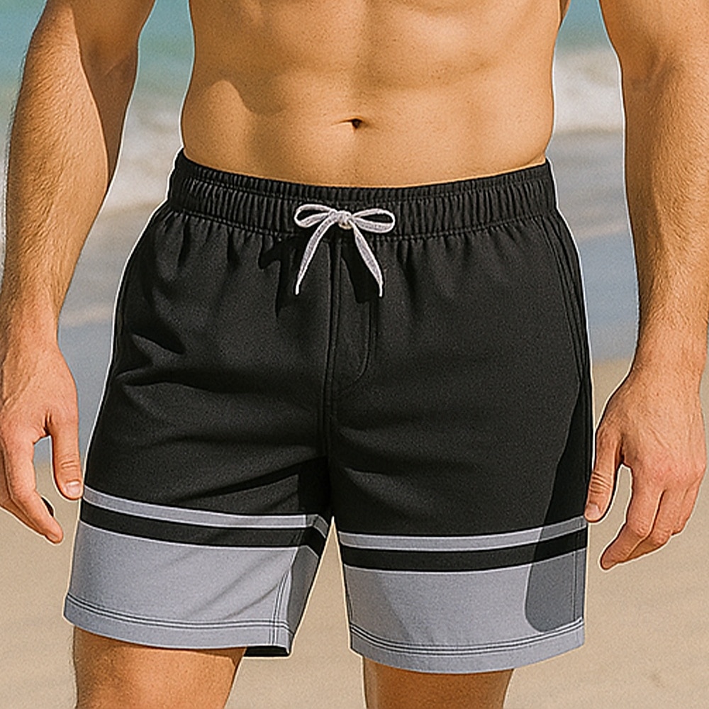 Homens Calção Shorts de praia Com Cordão Bloco de cor Respirável Secagem Rápida Comprimento do joelho Ao ar livre Férias Casa Férias Estilo Étnico Preto+Cinzento Vermelho Escuro Com Stretch de 2025 por $16.49 –P1