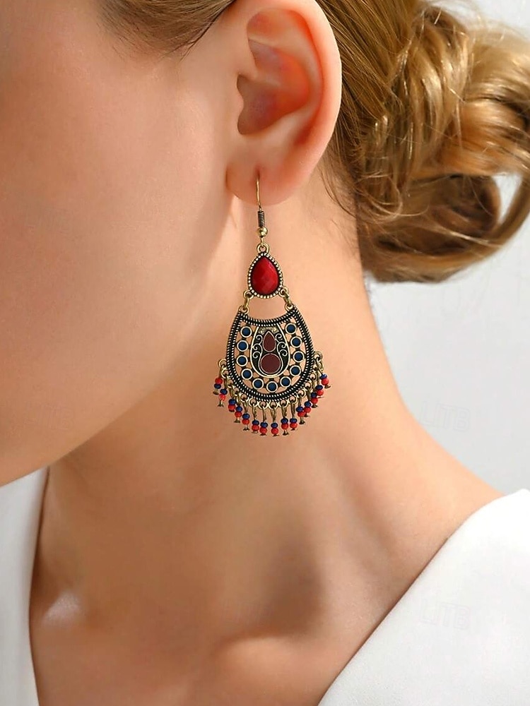 Women's Bohemian Teardrop Dangle Earrings – Vintage Tribal Style with Beaded Fringe, Lightweight Statement Jewelry for Parties and Festivals 2026 - $9.99 –P4