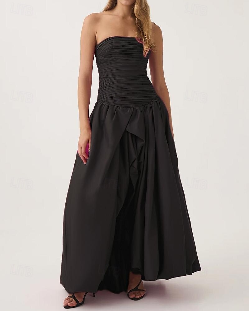 Pinkes A-Linien-Abendkleid, Bubble-Kleid, formelles, halbformelles Hochzeitskleid, bodenlang, ärmellos, trägerlos, Taft mit gerüschtem Schlitz, 2025 2025 - €136.99 –P6