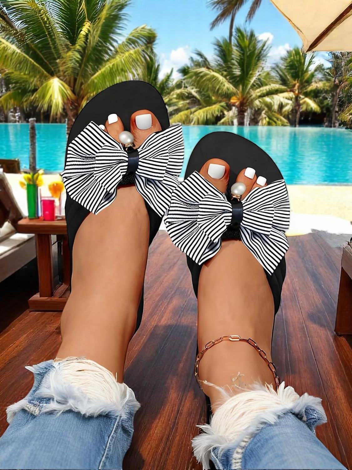 Flip-Flops mit Blumenschleife für Damen – lässige Strandsandalen mit weicher Sohle und süßem Design für den Pool, das Resort und den Sommerurlaub 2025 - $14.99 –P2
