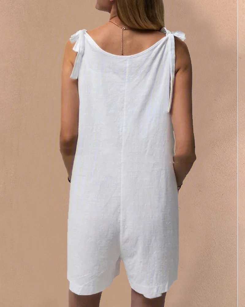 Women's Normal Cotton Linen Pants Streetwear Solid Color Sleeveless V Neck Pocket Street Daily Regular Fit White Yellow Army Green Summer 2025 - $26.99 –P3