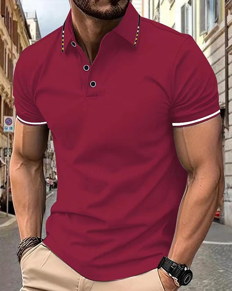 Férfi Póló Golfing Utca Hétköznapi Hajtóka Rövid ujjú Divat Modern Színes Gombok Nyár Fekete Fehér Arcpír rózsaszín Bor Sötétkék Királykék Póló 2025 - $12.99 –P5