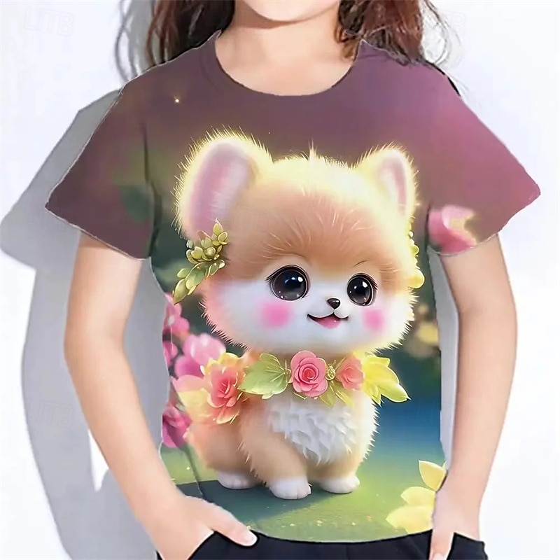 Fille 3D Chat T-shirt Manche Courte Été Printemps Mode Basique Enfants 4-12 ans Col Rond Extérieur Occasionnel Quotidien Coupe régulière de 2025 ? $11.99 –P5