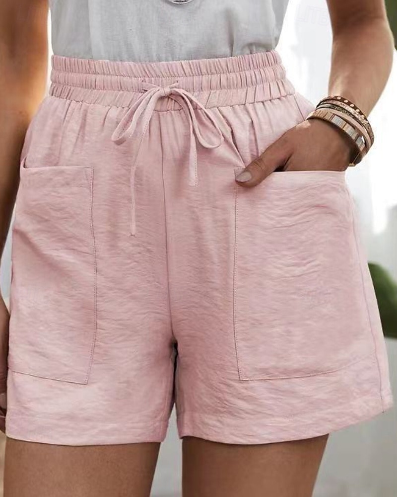 Femmes Shorts Slacks Streetwear Occasionnel Court Naturel Uni Avec Poches Conception à cordon élastique Confortable Extérieur Sortir Abricot Jacinthe Noir Blanche Été Coupe régulière de 2025 ? $23.99 –P6