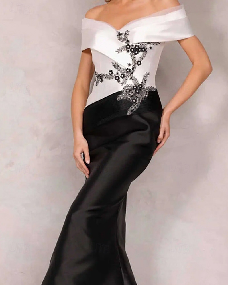 Meerjungfrau  Trompete Abendkleid Elegantes Kleid Formelle Hochzeit Bodenlang Ärmellos Offene Schulter Satin mit Perlen 2025 - $158.99 –P14