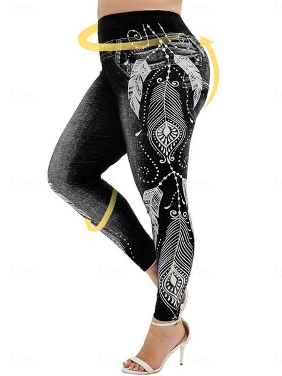 Women's Leggings Trousers 3D Print Vacation Vintage Fashion Full Length High Waist Graphic Soft Comfortable Micro-elastic Outdoor Street Black Wine Dark Blue Light Blue Summer Spring Slim Fit 2026 - $19.99 –P6