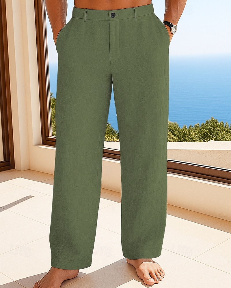 Herren Leinenhosen Hose Sommerhose Strandhose Knöpfe Tasche Einfach Komfort Atmungsaktiv Urlaub Täglich Ferien Hawaiianisch Boho Schwarz Weiß 2025 - AU $35.59 –P5