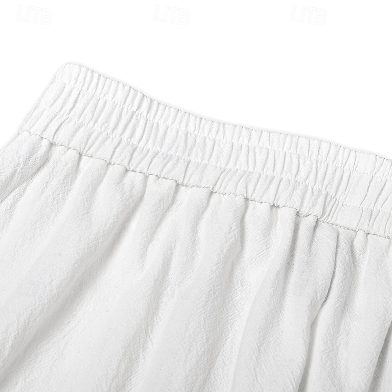 Homme Pantalons en Lin Pantalons Pantalon d'été Pantalons Amples Cordon de serrage Taille Élastique Jambe Droite Uni Confort Respirant Longueur complète Maison Yoga Fête Mode Streetwear Noir Blanche de 2025 ? $23.99 –P4