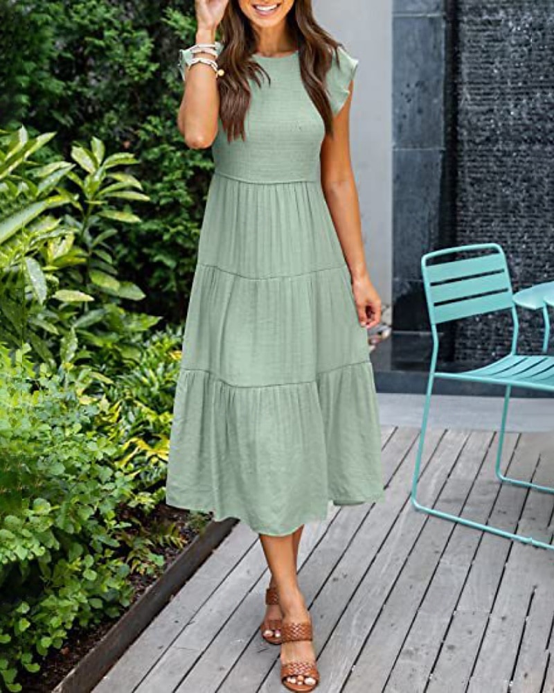 Femmes Robe Midi Robe Blanche Robe de remise des diplômes Mode Anniversaire Date Fête du thé Coupe régulière Uni Sans manches Col ras du cou Noir Blanche Vert Claire Vert Véronèse Été de 2025 ? $25.99 –P15
