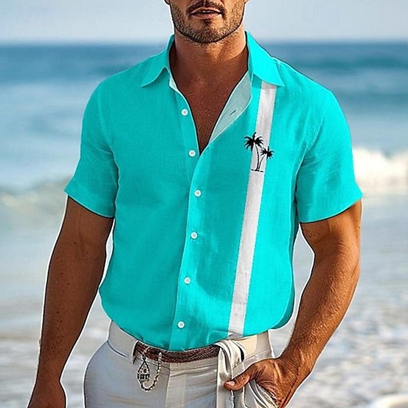 Herren Hemd Sommerhemd Freizeithemd Strandhemd Knopfhemd Gelb Leicht Blau Kurzarm Kokospalme Revers Urlaub Hawaiianisch Druck Bekleidung Polyester Mode Lässig Bequem 2025 - $18.99 –P2