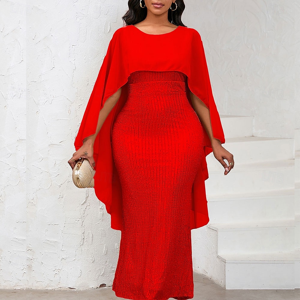Kleid Mutter der Braut Kleid Elegantes Rundhals Bodenlänglich Chiffon 3/4 Ärmels mit Pailletten 2025 - $69.99 –P10