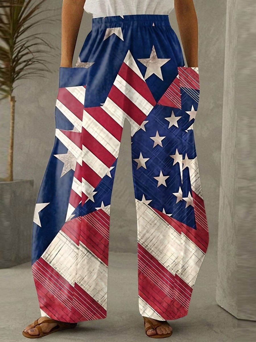 Calças Chino Femininas Largura Total Moda Rua Estilo Casual Cintura Alta Calças Gráfico Bandeira Bolso Cintura Elástica Estampado Confortável Macio Micro-elástico Ao Ar Livre de 2025 por $25.99 –P3
