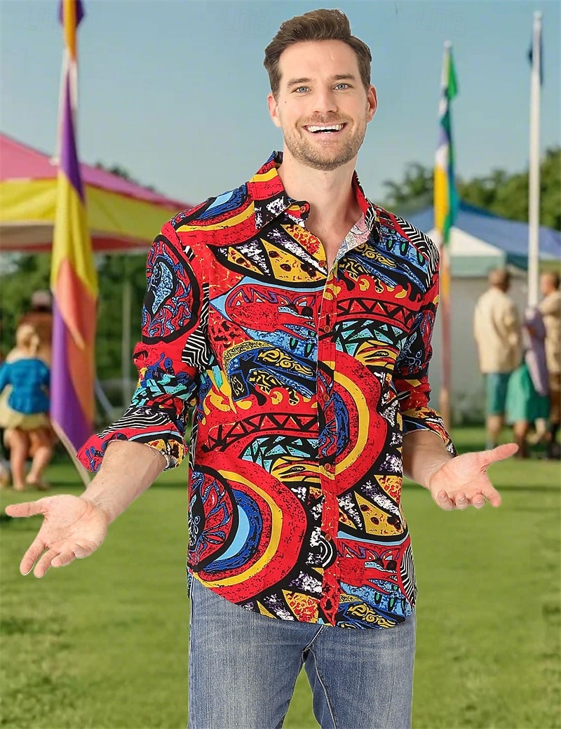 Retro Vintage Boho 1970s Shirt Hippie Tribal African Pattern Fancy Dress Men's Halloween Carnival Street Dance Retro Theme Party Festival Adults' Shirt 2026 - $27.99 –P11