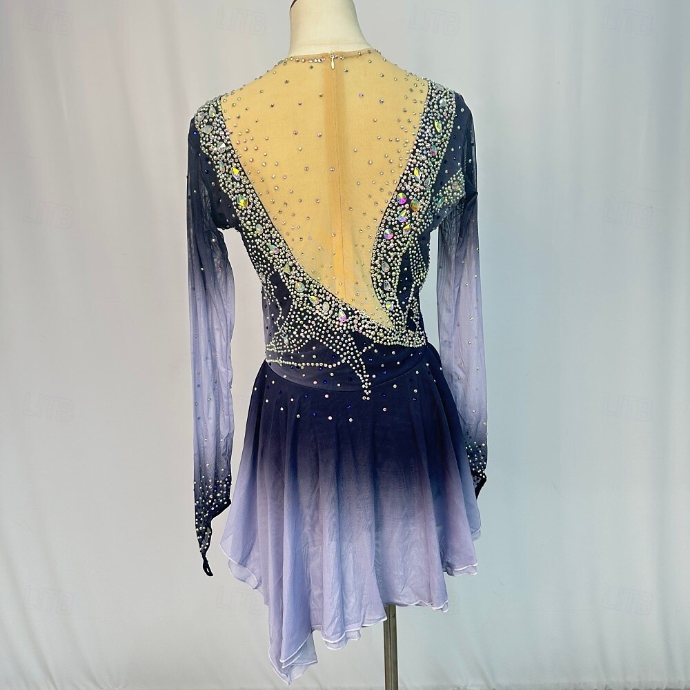 Figure Skating Dress Women's Girls' Ice Skating Dress Outfits Light Yellow Lake Blue Yellow Mesh Spandex High Elasticity Training Competition Skating Wear Patchwork Crystal / Rhinestone Long Sleeve 2025 - $141.99 –P13