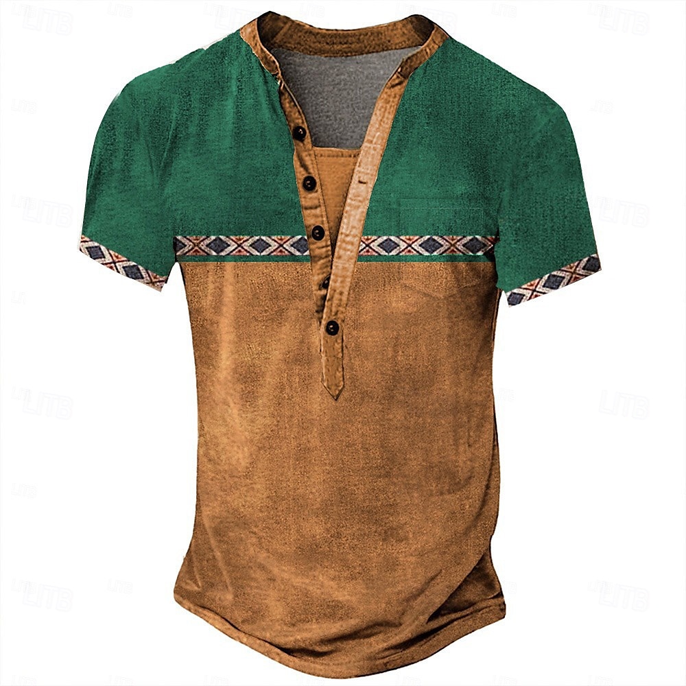 Herr Stam Etnisk T-shirt Henleytröja T-shirts Kortärmad Designer Grundläggande Etnisk Utomhus Ledigt Dagligen Sommar Mörkbrun Svart Ljusgrön Marinblå Henley Henley T-shirt 2026 - $21.99 –P6