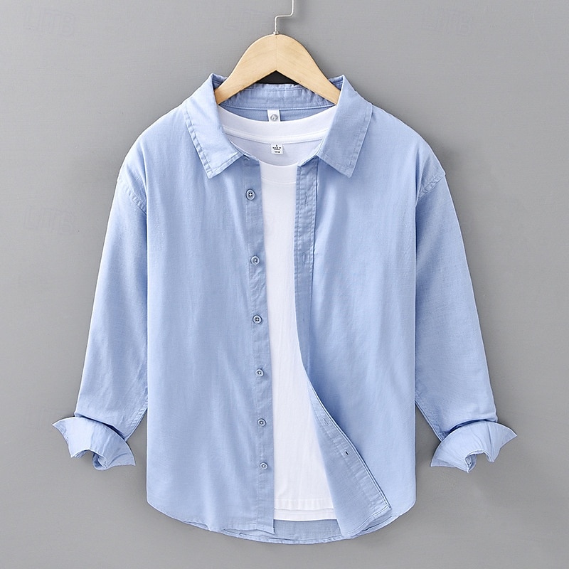 Herren Hemd Leinenhemd Freizeithemd Knopfhemd Baumwollhemd Einfach Urlaub Hawaiianisch Weiß Rosa Marineblau Blau Langarm Revers Frühling Herbst Bekleidung 2026 - $44.99 –P6