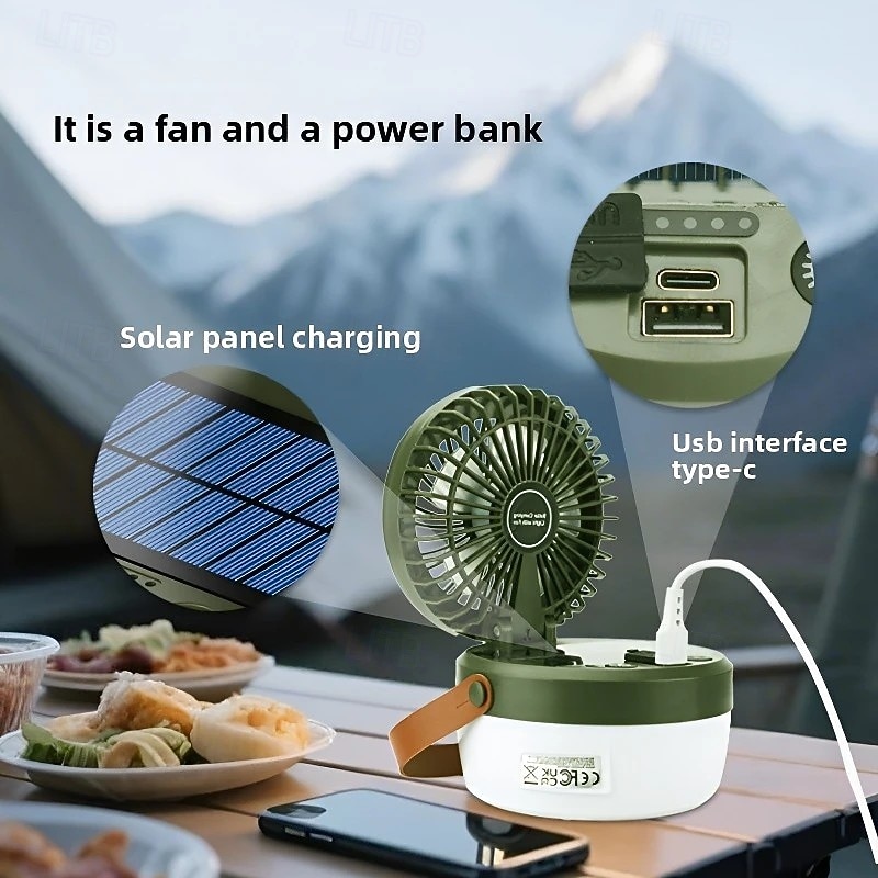 1 Pc Outdoor Solar Camping Light Folding Fan Light Camping Tent Lighting Brightness Wind Speed Adjustable Type-C Powered Portable Lantern 2026 - $26.99 –P2