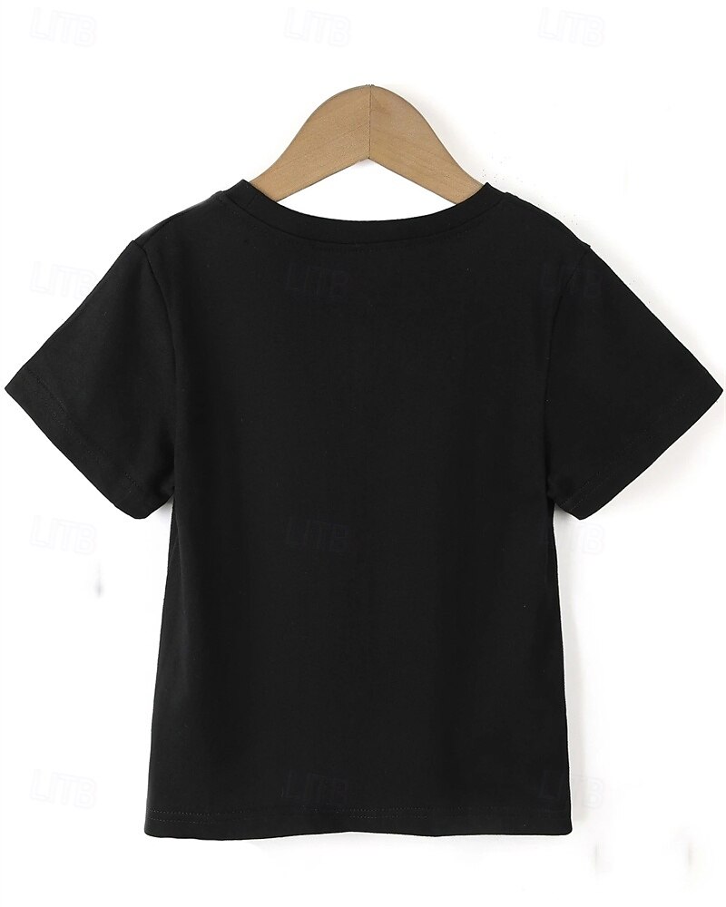 100% قطن أطفال للصبيان أسود حروف تي شيرت كنزات رقبة العمل كم قصير عطلة فضفاض مناسب للبس اليومي موضة تصميم رياضي طباعة الصيف 2025 - $13.99 –P2