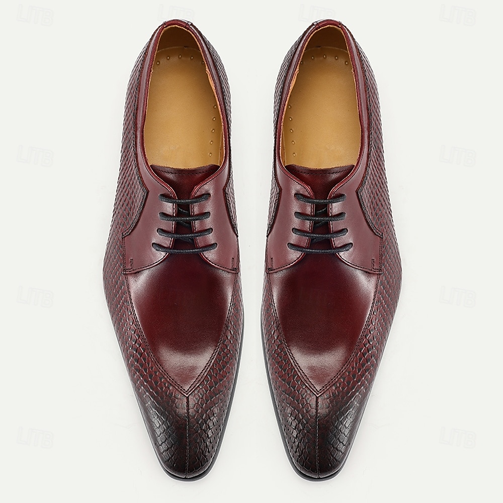 sapatos masculinos premium de couro de crocodilo bordô com cadarço e detalhes refinados para eventos black-tie e festas noturnas de 2025 por $94.99 –P4