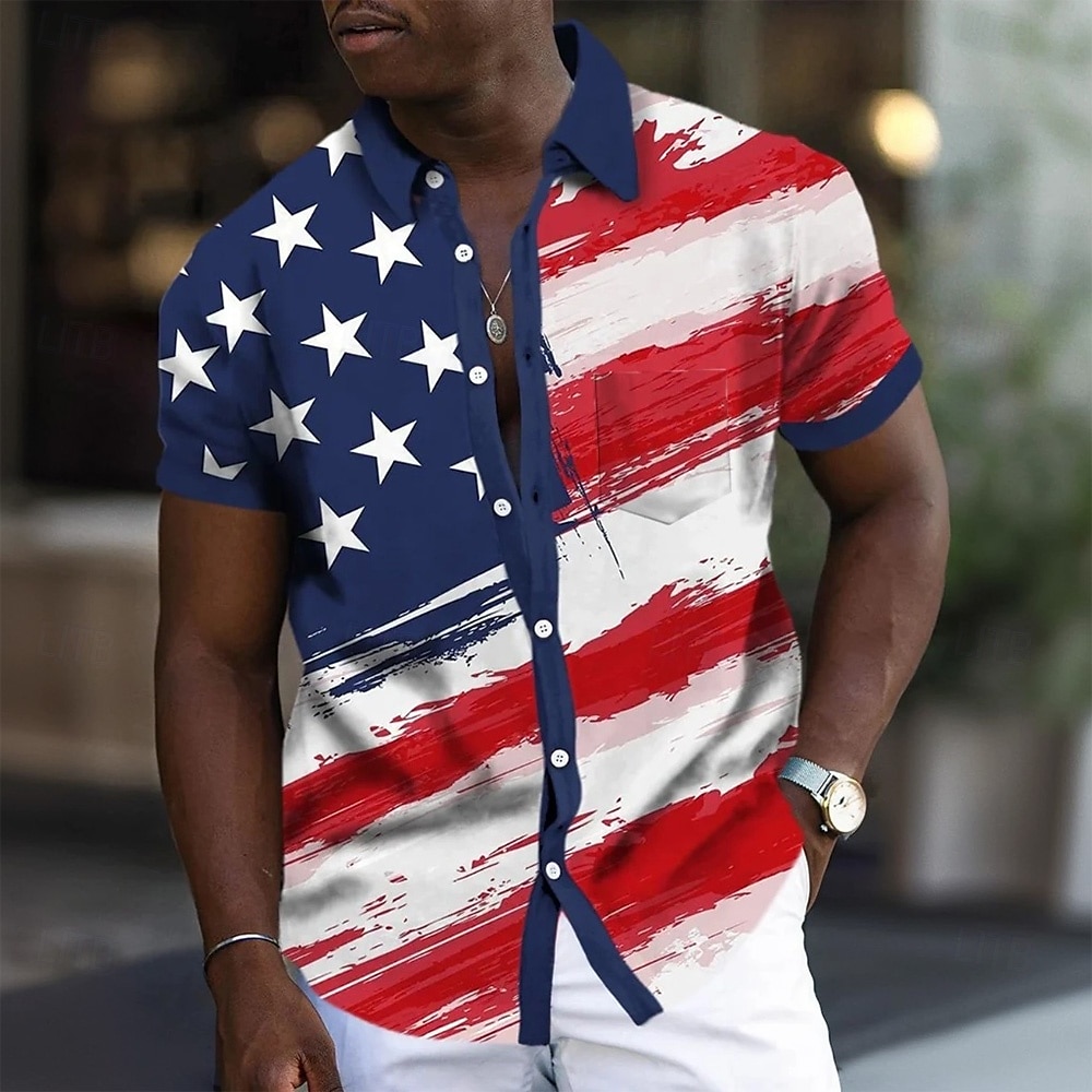 Independence Day Voor heren Amerikaanse Amerikaanse vlag Vaderlandslievend Vierde juli Overhemd Zomer overhemd Overhemd met knopen Korte mouw Mode-casual Feestdagen Zomer Lente Strijkijzer 2025 - $23.99 –P1