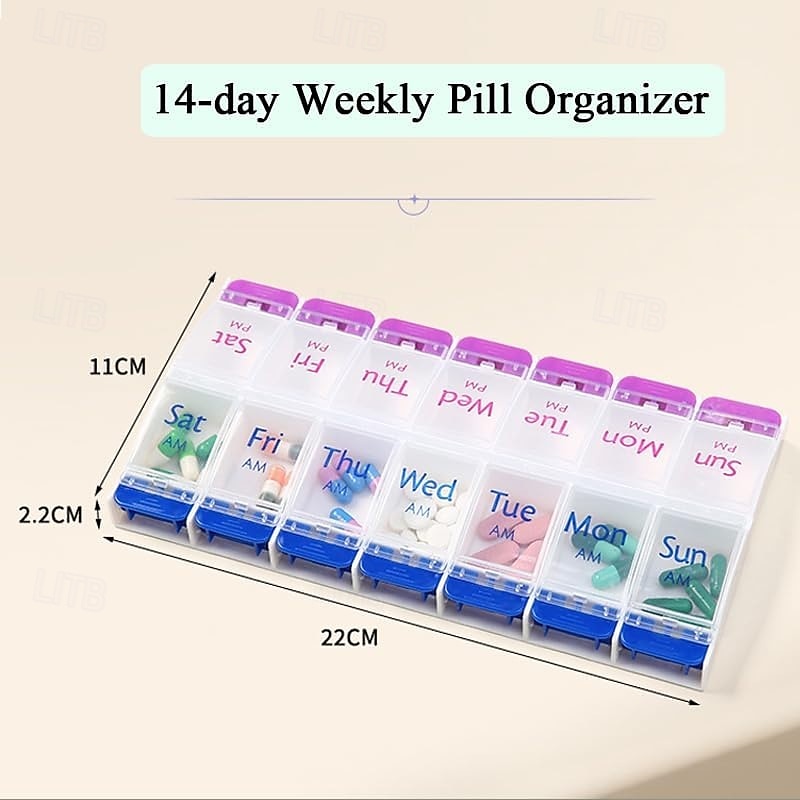 Daily Pill Case Organizer, 7-Day Weekly Medicine Planner Organizer, AM PM, Large Tray 14-Compartment Meds Box Container Holder for Medication, Vitamin, Supplement, Fish Oil 2025 - $9.49 –P10
