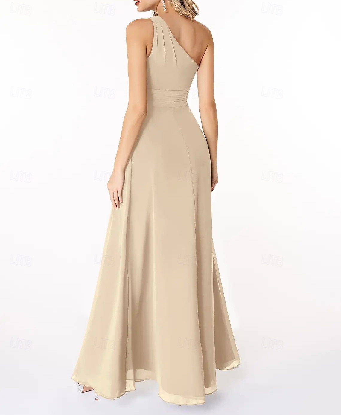 Ligne A Robe de Demoiselle d'Honneur  Une Épaule Sans manches Élégant Longueur au sol Chiffon avec Plis / Fronces 2022 de 2025 ? $151.99 –P2