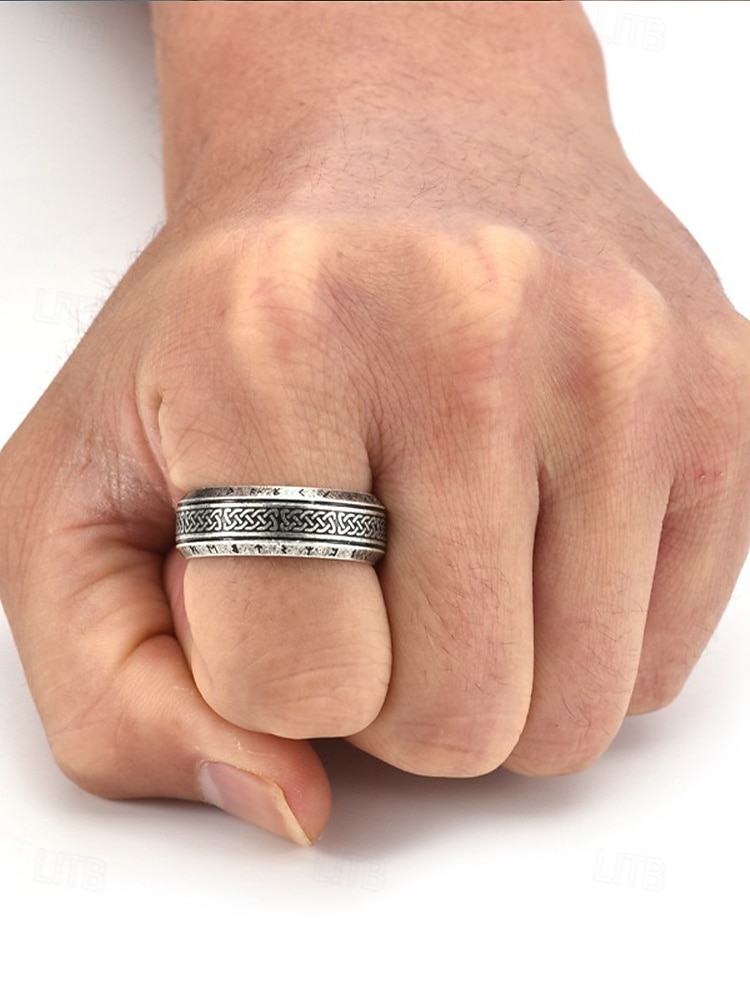 Men's Viking Stainless Steel Ring with Nordic Runes and Celtic Knot Design, Vintage Norse Style Band for Bikers and Cosplay 2026 - $9.99 –P4