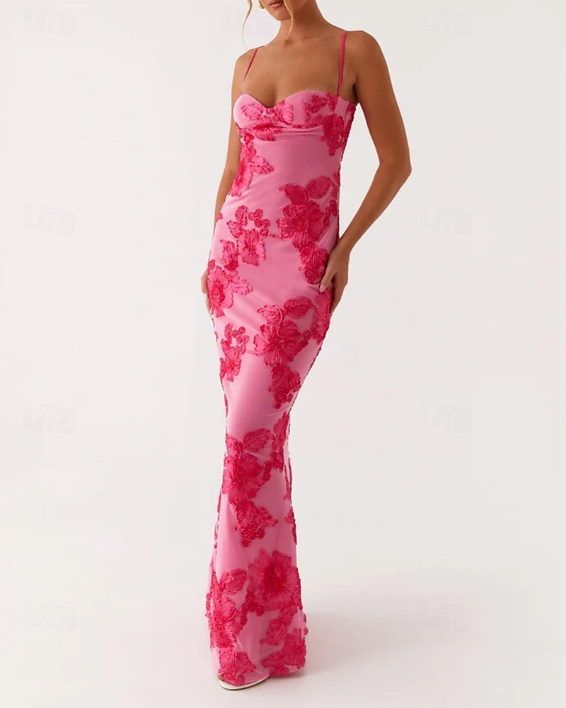 Abiti da ballo a sirena  tromba in rosa caldo abiti corsetto abito formale per nozze lungo fino al pavimento con spalline regolabili scollo a cuore pizzo senza schiena con applicazioni ricamate abito del 2025 a $145.99 –P1