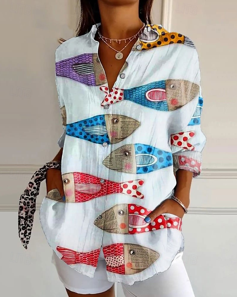Dame Skjorte Bluse Blomsternål i krystall Moderne Fritid Langermet Skjortekrage Vanlige topper Daglig Ferie Ut på byen Knapper Trykt mønster Hvit Sommer 2025 - $25.99 –P1