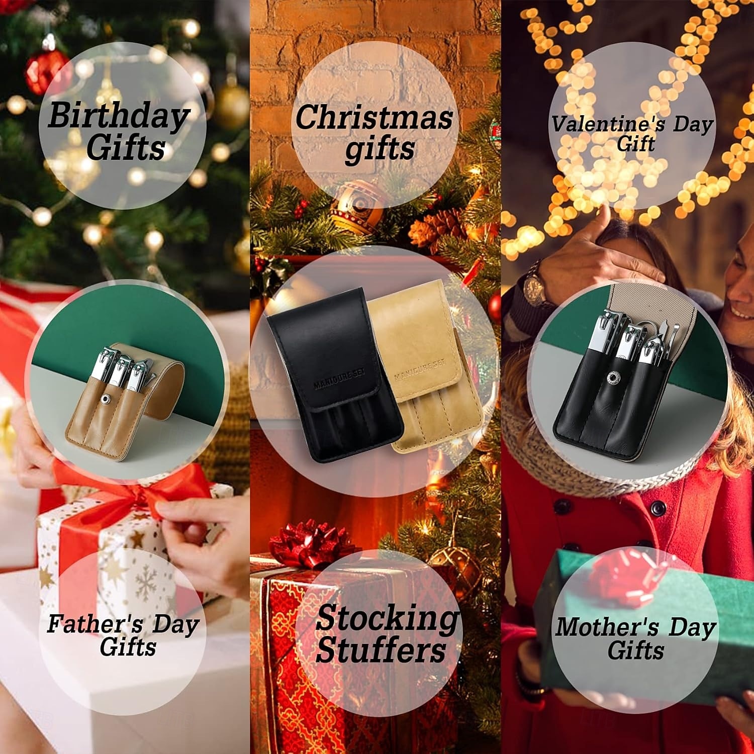 kynsileikkurisetti, 6 kpl varpaankynsileikkureita, ruostumattomasta teräksestä valmistettu kynsileikkuri ja pu-nahkainen manikyyrisetti, lahjaideoita 2025 - $9.99 –P5