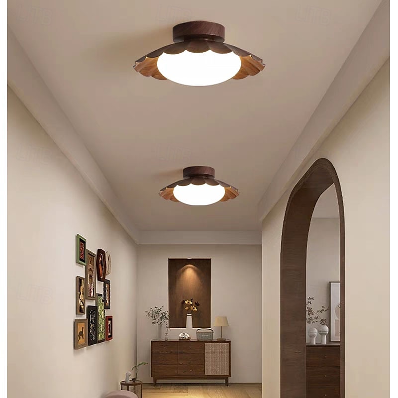 Lámpara de techo moderna para pasillo, pantalla blanca lechosa, pequeña lámpara de techo de metal, madera, estilo granja vintage, cerca del techo, para baño, cocina, pasillo, entrada, 25 cm, 110-240 V 2025 - $128.99 –P1