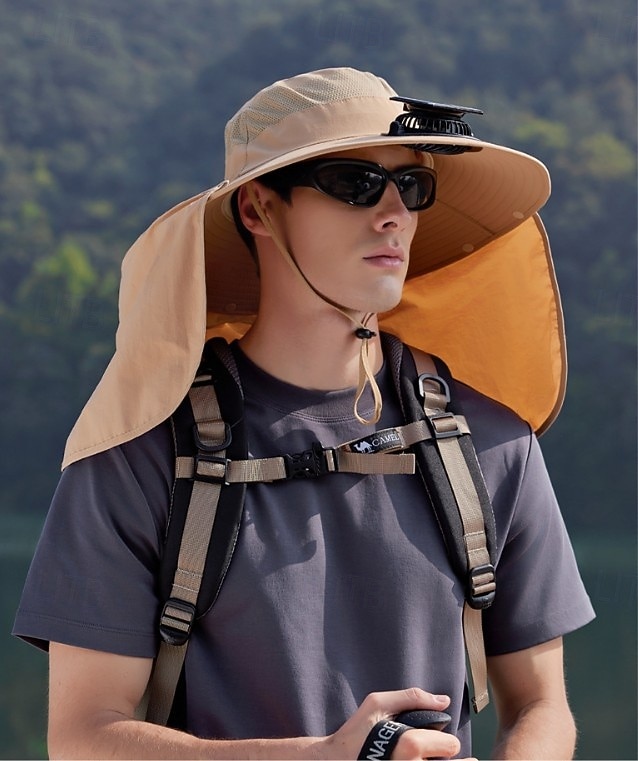 Cappello da pescatore a tesa larga con ventola solare - 1 pezzo, scialle protettivo per il collo, protezione solare, traspirante e rinfrescante, perfetto per campeggio estivo, escursioni e avventure di pesca del 2026 a $26.99 –P14