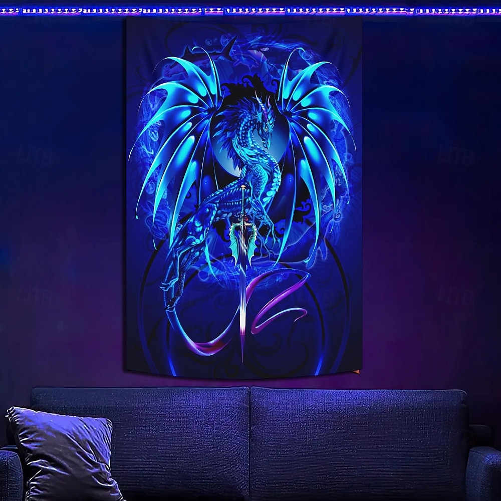 Ruth Thompson Blacklight Vev Som Lyser I Mørket Glow Party UV Reaktiv Trippy Tåkete Hengende Veve Veggkunst Mural Stue Soverom Drage-sverd SEABLADE 2025 - $16.99 –P2