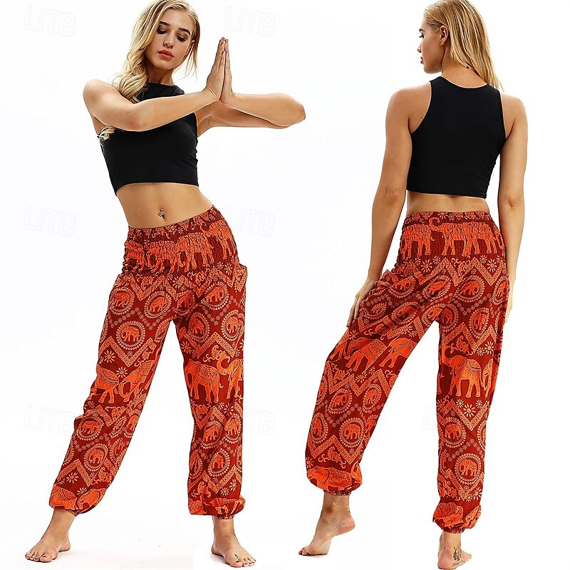 Retro Cikánský 70. léta Harémové kalhoty Kalhoty na jógu Hippie Nabíraný pas Mandala Etno Dámské předvečer Všech svatých Karneval Plážová dovolená Retro tematická párty Festival Dospělé Kalhoty 2025 - $27.99 –P19