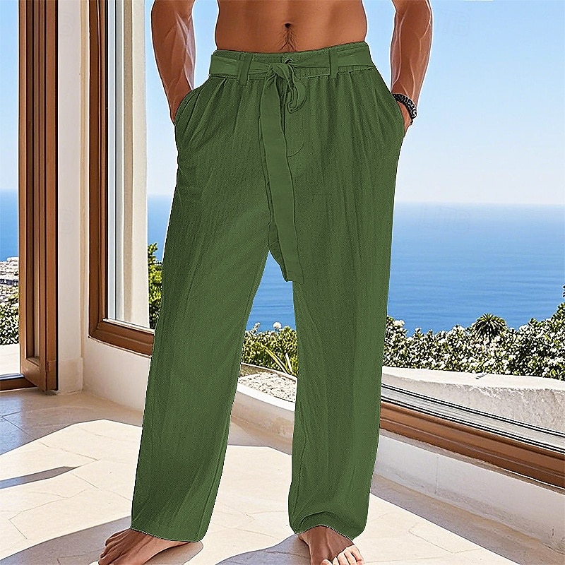 Per uomo Pantaloni di Lino Pantaloni Pantaloni Estivi Pantaloni da Spiaggia Tasca Coulisse Semplice Comodità Traspirante Vacanza Quotidiano Ferie Hawaiano Boho Nero Bianco del 2025 a $27.99 –P4