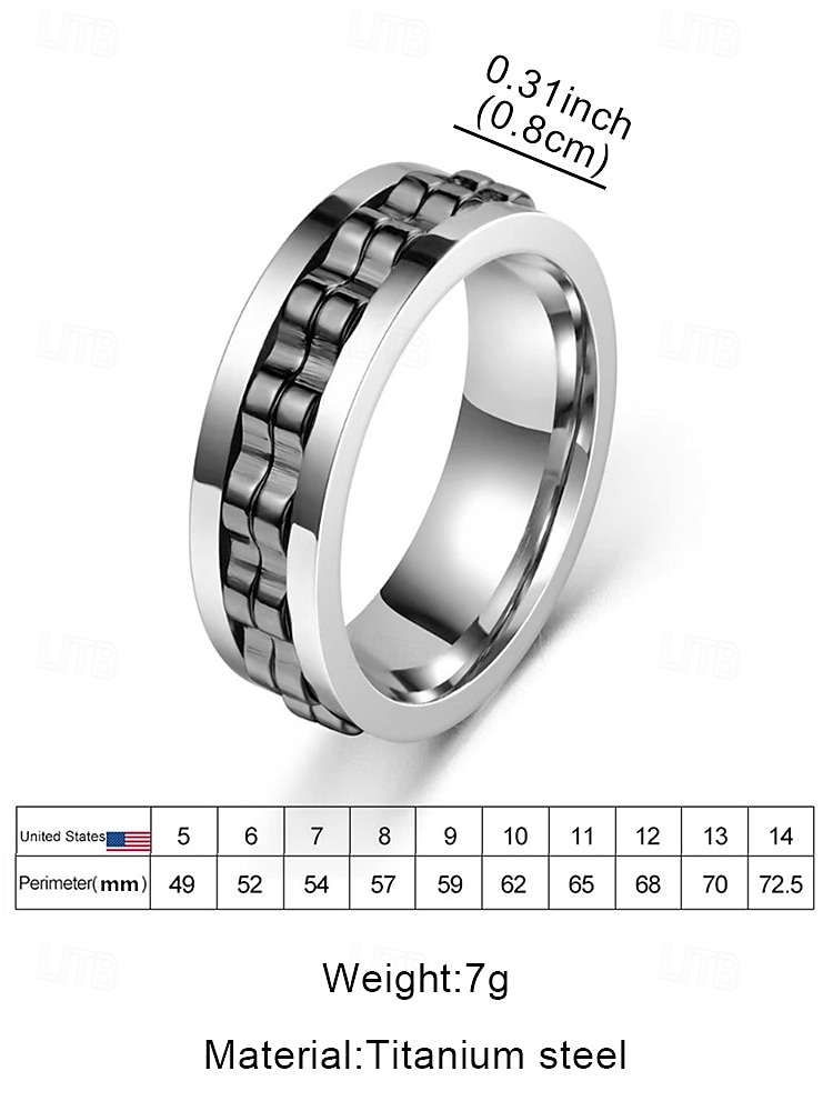 мужское вращающееся кольцо-фиджет из нержавеющей стали – варианты черного, серебряного и золотого цветов с цепочкой для снятия стресса и стильного повседневного ношения, идеальный подарок на День отца 2025 - $10.18 –P7